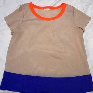 Lush Sheer Silky Colorblock Pocket Tee Sz M